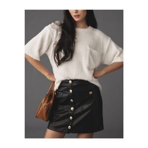 Anthropologie 'Stellah' Black Faux-Leather Button-Front Mini Skirt Size XS